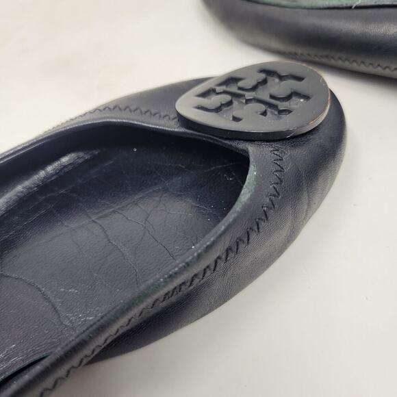 Tory Burch Flats Womens 7M Black Leather Minnie Ballet Comfort Double T Sip On - Picture 11 of 13